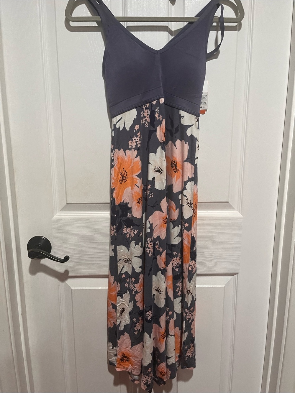 Floral Sleepwear Dress in Charcoal Blue